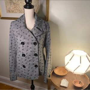 Needle & Thread Double Breasted Gray Black Bow Details Jacket Size L